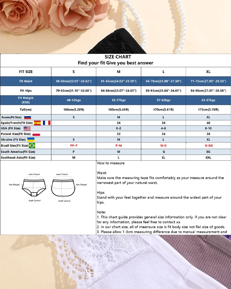 FINETOO 8Pcs Women's Cotton Underwear Lace Thongs Sexy Solid Color Low Waist Bikini Panties Ladies Breathable G-string Lingerie