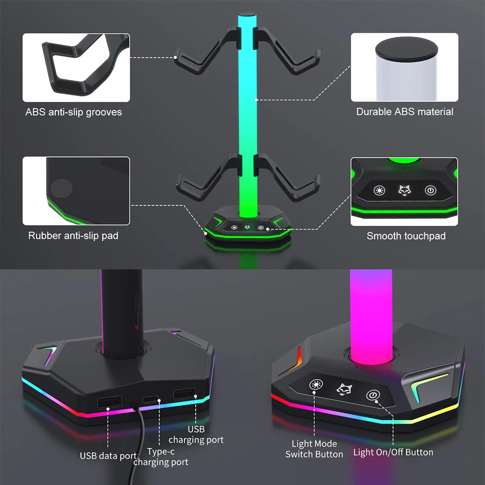 RGB Controller Stand For PS5/XBOX ,9 Light Modes Headphone Holder for Desk Headphone Stand & Detachable Controller Hook