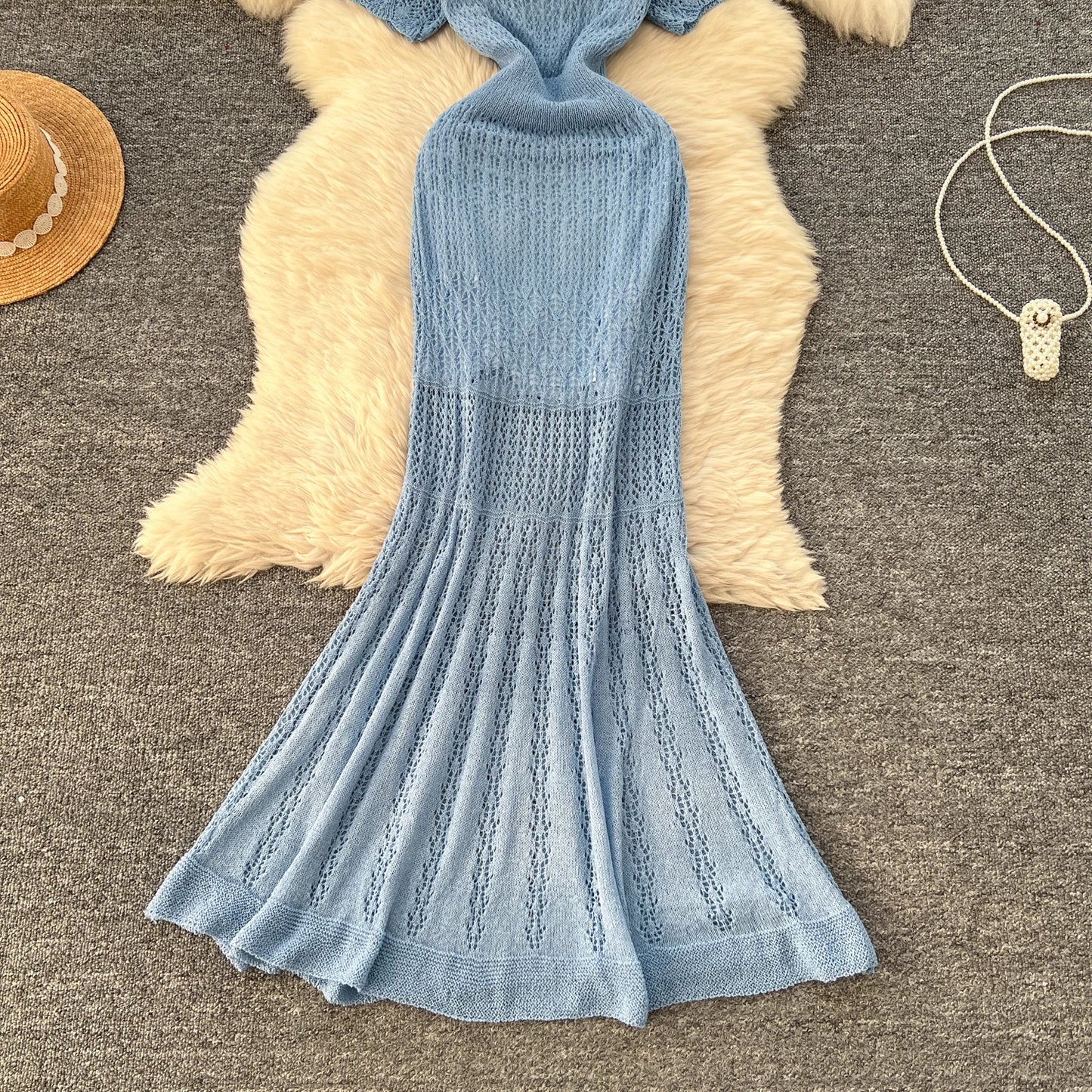 SINGREINY Vacation Style Casual Dress Suits Solid Strap Short Sundress+Knitting Hollow Out Long Dress Korean Women Beach Sets