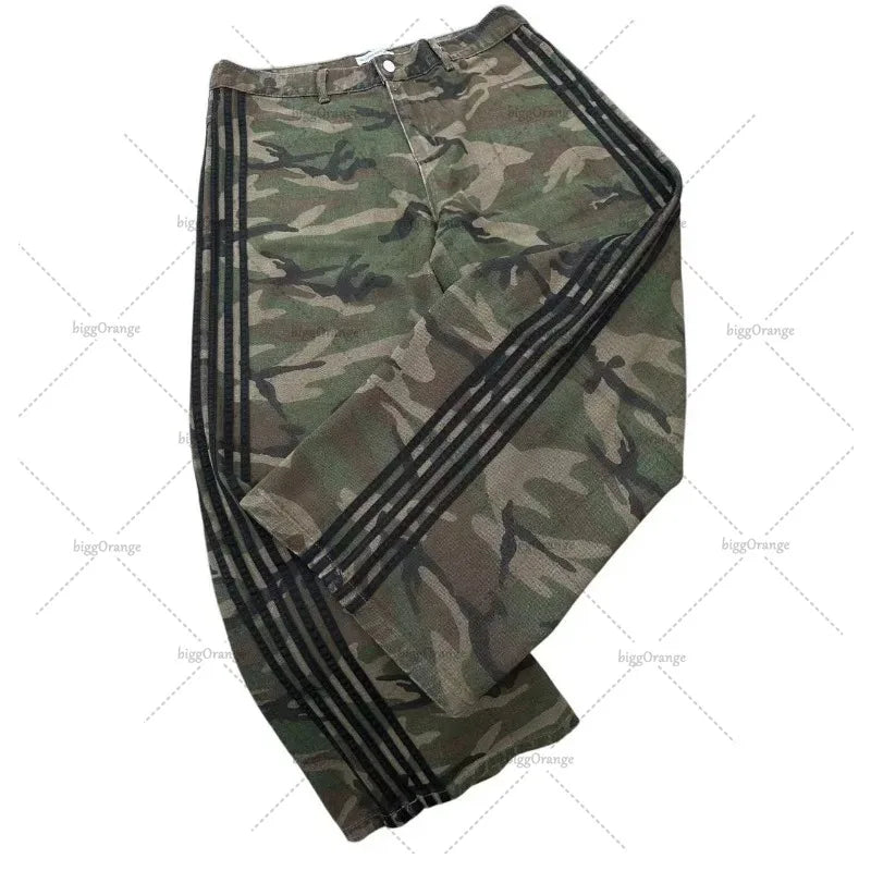 Y2K Harajuku Trendy Camouflage Fashionable Versatile Jeans Men American Street Hip-hop Casual Loose Straight Wideleg Pants Women
