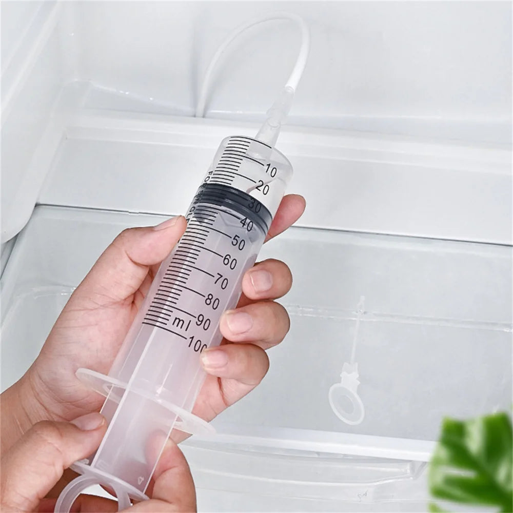 Refrigerator Drain Hole Desilter Cleaner Kit Kitchen Fridge Syringe Hose Dredge Drain Brush Unblocker Fridge Anti Clogging Kit