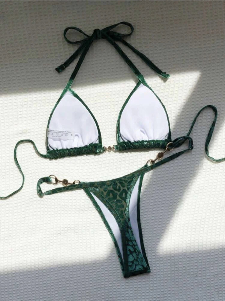 Leopard Bikinis Set Sexy Lace Up Bikini Sets Swimsuit Women Beachwear 2025 Summer Swimwear Thong Bathing Suit Beach Biquinis