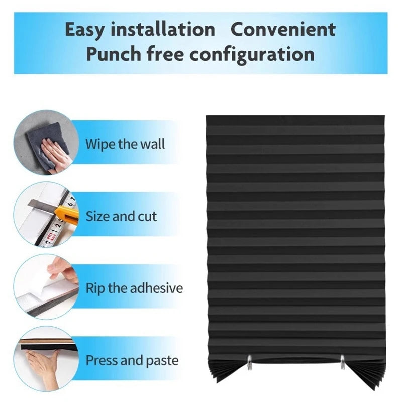 1pc Self-Adhesive Curtains Non-Woven Pleated Blinds Folding Curtains For Kitchen Balcony Bedroom Shades Blackout Curtains
