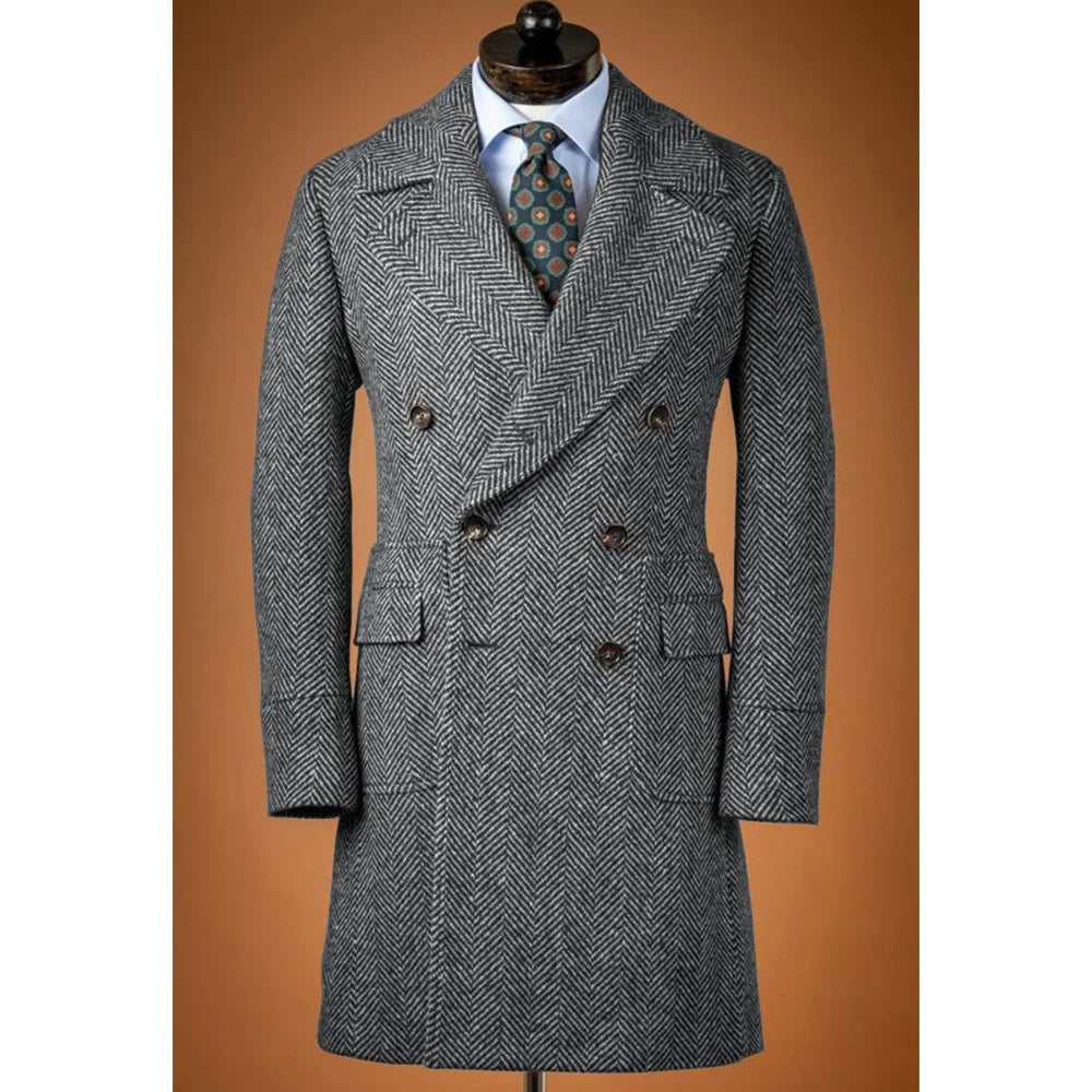 Jackets Man Men's Large Herringbone Woolen Coat Men's Autumn Clothes Comfortable and Commuting Wear Double-breasted Fashionable