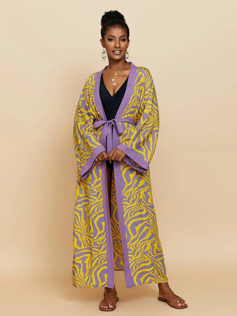 Para Praia Kimono Beach Robe Swimsuit Cover Ups Beachwear Long Flared Sleeve Dress Sarong Women Loose Cardigan Bikini Covers