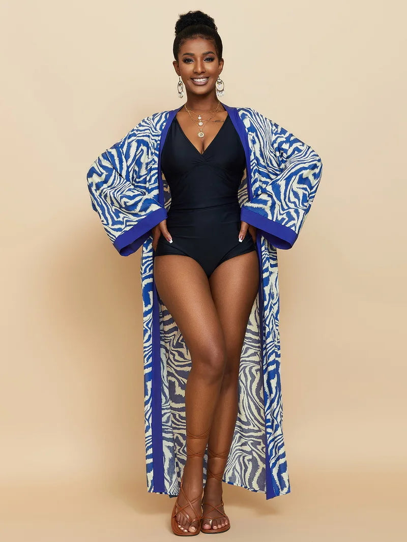 Para Praia Kimono Beach Robe Swimsuit Cover Ups Beachwear Long Flared Sleeve Dress Sarong Women Loose Cardigan Bikini Covers