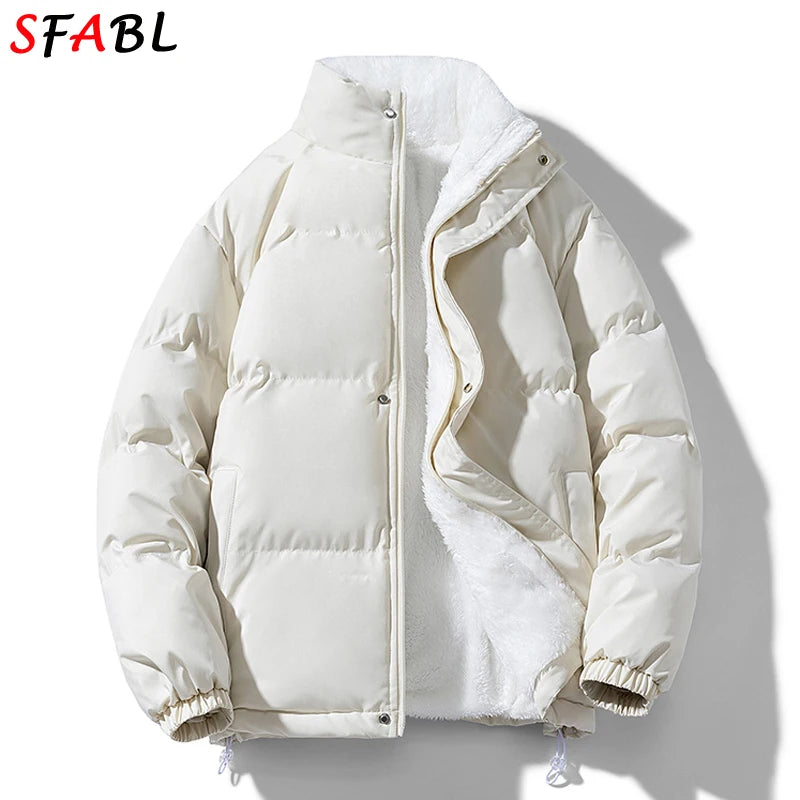 New Hooded Fleece Lining Men's Winter Jacket Coat Parka With Zipper Pockets Korean Winter Jackets for Men's Winter Coats Black