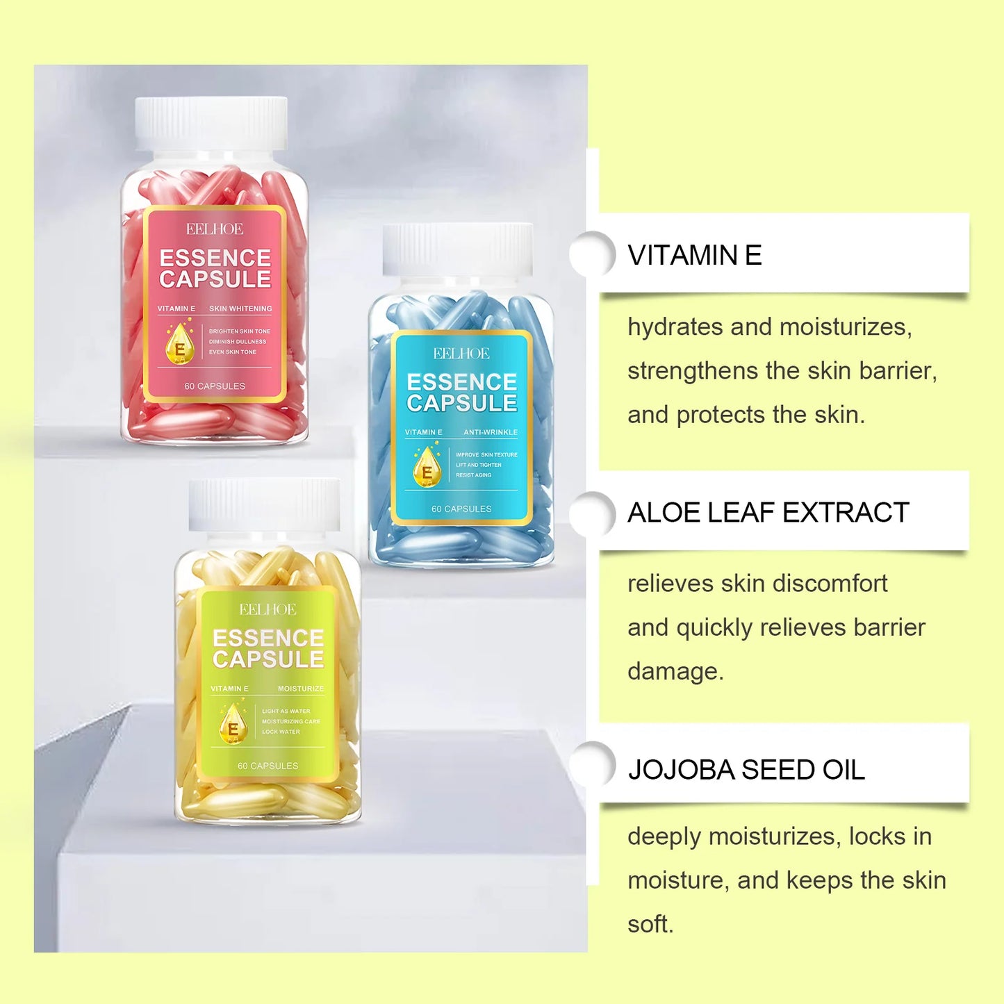EELHOE Facial Capsule Essence Mild, Daily moisturizing, Facial Skin Care and Moisturizing Essence Capsule Winter Skincare 65g