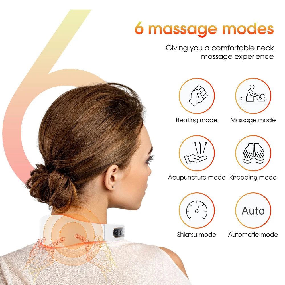 Pulse Neck Massager Heat Pain Relief Cordless Intelligent Deep Tissue Trigger Point Massage Shoulder Cervical Massager