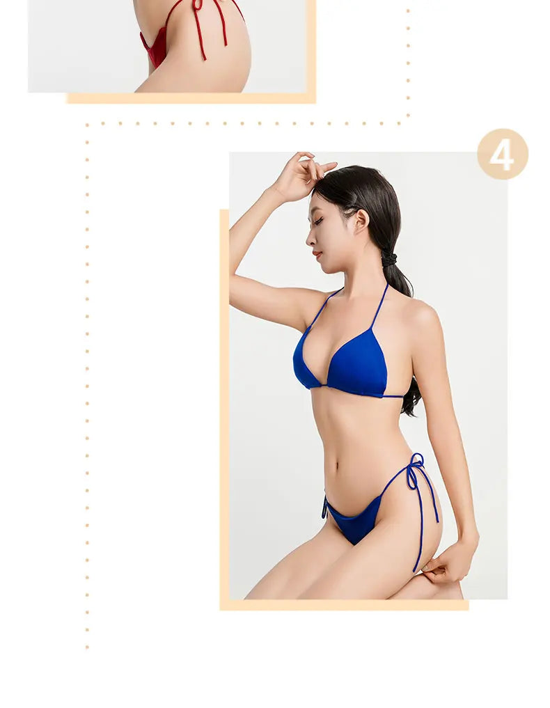 Women Two Pieces Padded Bikini Set Sexy Bra Side Tie Thong Swimsuit Three-point Bandage Brazilian Style Swimwear Biquinis