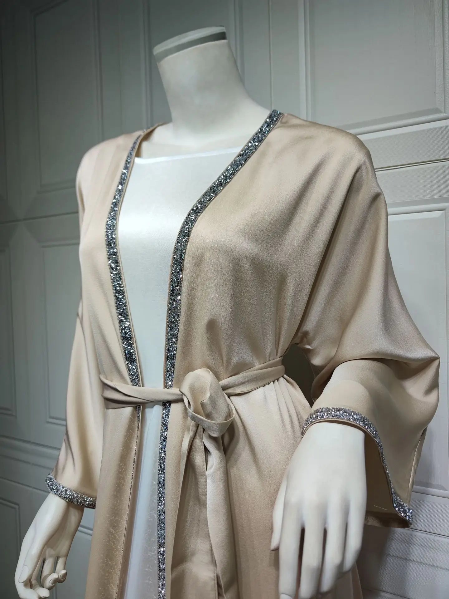 2024 Muslim Dress Diamond Women's Long Dress Fashion Long Sleeve Lace-up Long Abayas Casual Solid Color Clothes for Muslim Women