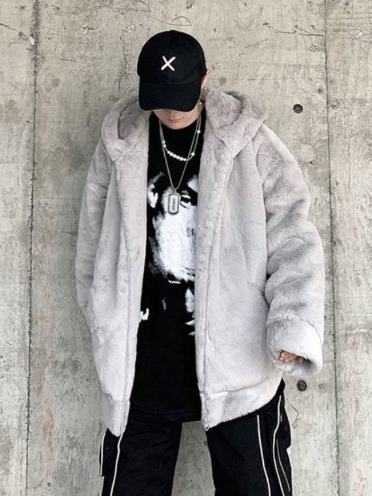 Gmiixder Streetwear Padded Jacket for Men Thickened Lamb Rabbit Wool Coat 2023 Winter Fashion Lovers Gothic Harajuku Fake Fur
