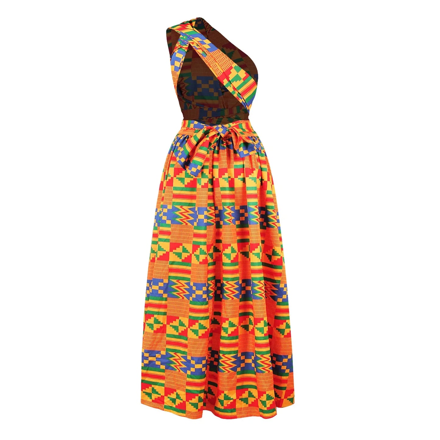 Sexy Sleeveless Dress Women Fashion Off Back African National Print Lady Party Dresses Vintage Casual Long Dress Africa Clothing