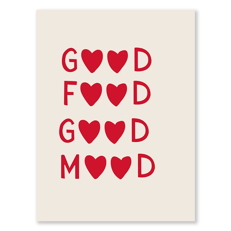 Aesthetic Kitchen Alphabet Wall Art Red Love Phrase Cute Cooking Poster New Wave Simple Canvas Painting Home Kitchen Decoration