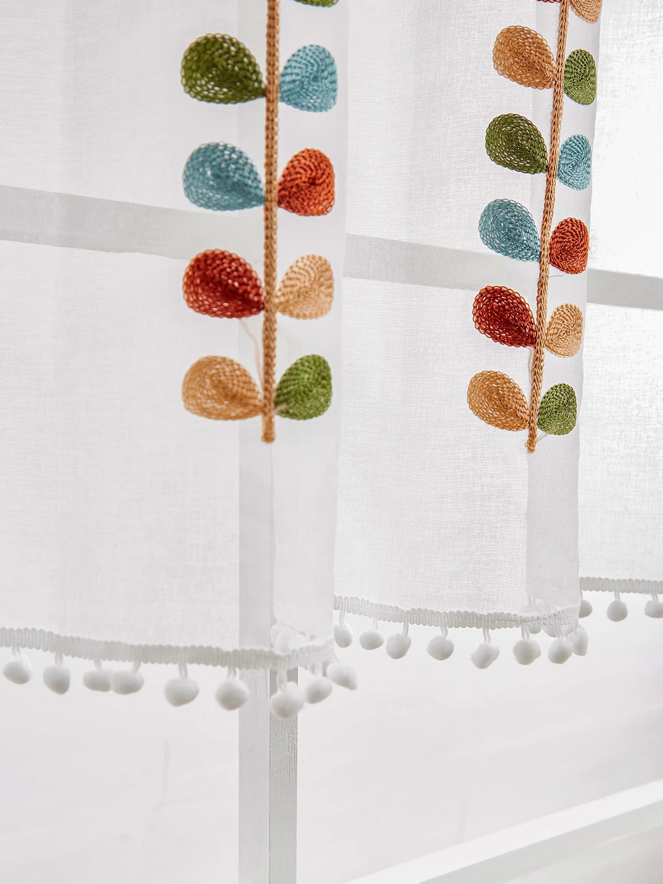 Four color branch Embroidered Semi Sheer Curtain Kitchen Tiers Half Window Sheer Curtains Rod Pocket Voile Drapes for Kitchen Ba