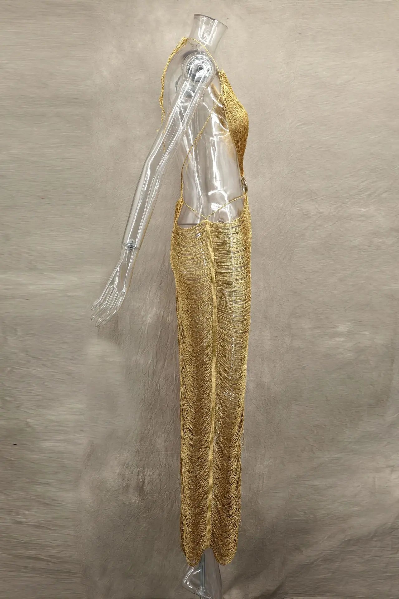 Sexy Shell Tassel Halter Long Dress Women Hollow Out Sleeveless Backless Maxi Dresses 2025 New Summer Y2K Party Club Beach Gowns