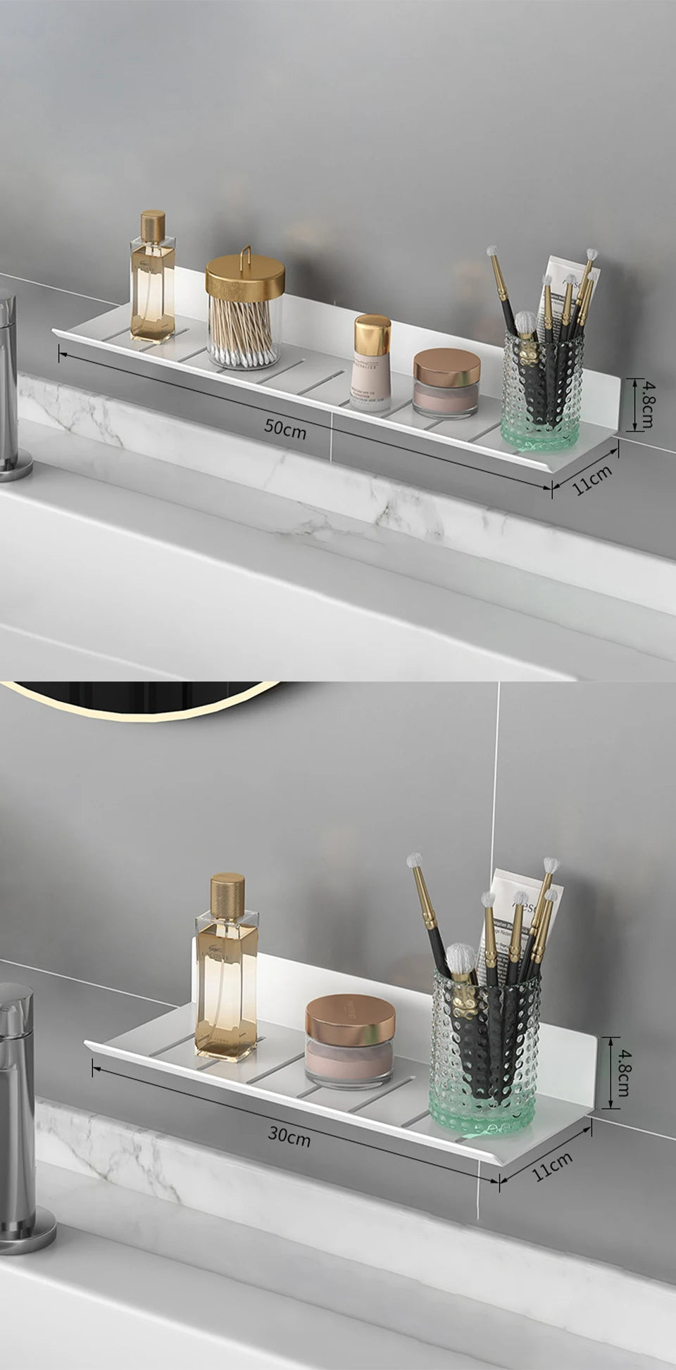 ULA Bathroom Storage Rack 30-50cm Modern Bathroom Shelves Black Silver Kitchen Wall Shelf Home Accessories
