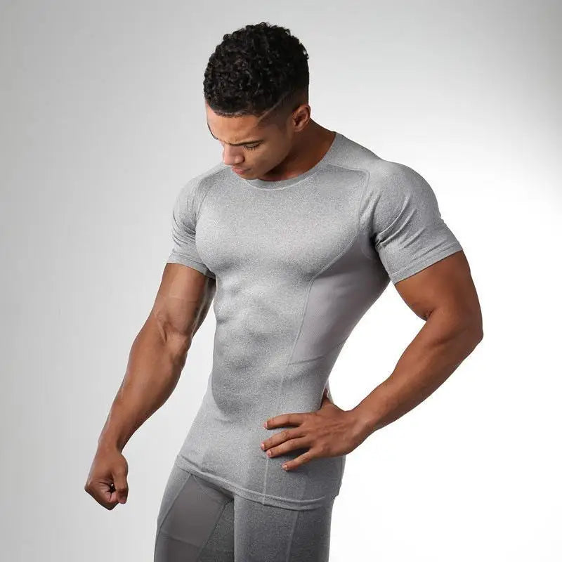Summer Men's Quick Dry Compression T-Shirt Sport Running Short Sleeve Tees Gym Fitness Workout Bodybuilding Sweatshirt Clothes