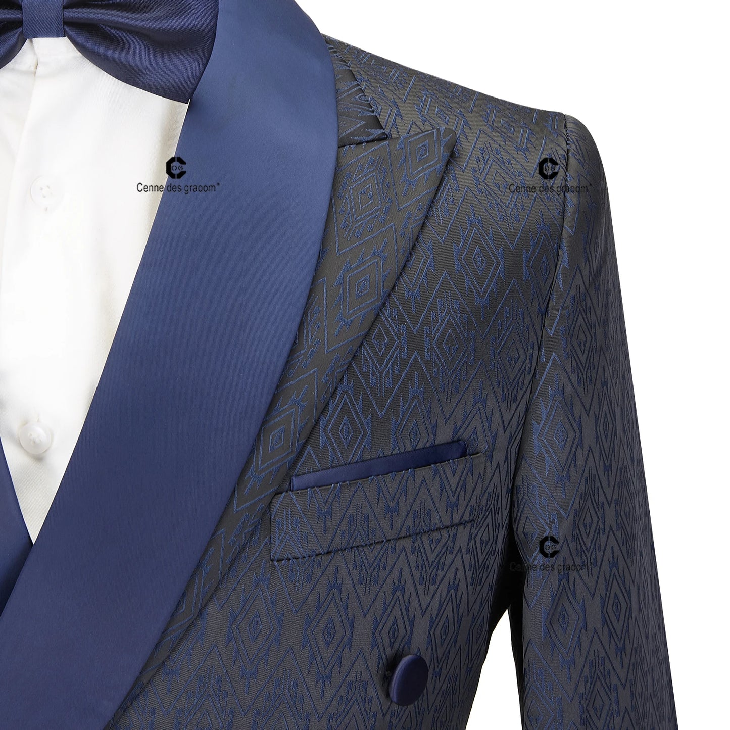 Cenne Des Graoom 2024 New Double-breasted Tuxedo Suits for Men Floral Paisley Jacquard Blazers Pants Wedding Party Wear Prom 