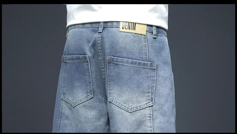 Summer Men's Blue Denim Shorts Y2k Cotton Loose Straight Ripped Fashion Shorts Men Korean Trendy Casual Streetwear Short Jeans