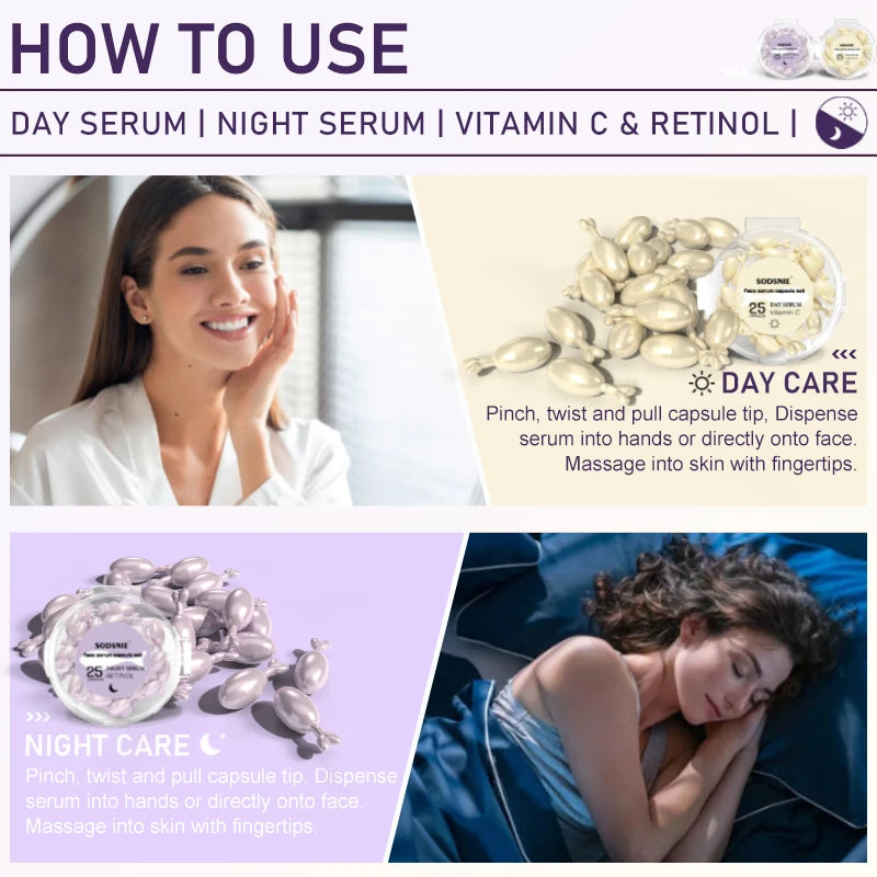 Anti Wrinkle Facial Serum Retinol Vitamin C Capsules Essence Anti-Wrinkle Firming Whitening Skin Care 50 Capsules