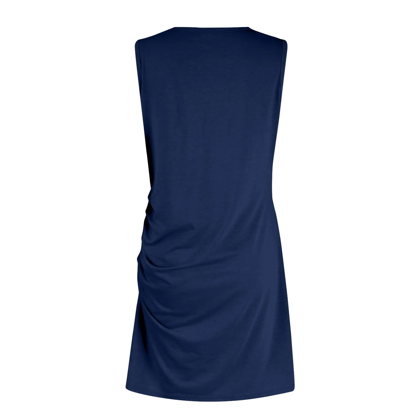 Women'S 2024 Summer Casual Beach Dress Round Neck Short Sleeveless Wrap Party Club Pleated Slim T Shirt Dresses