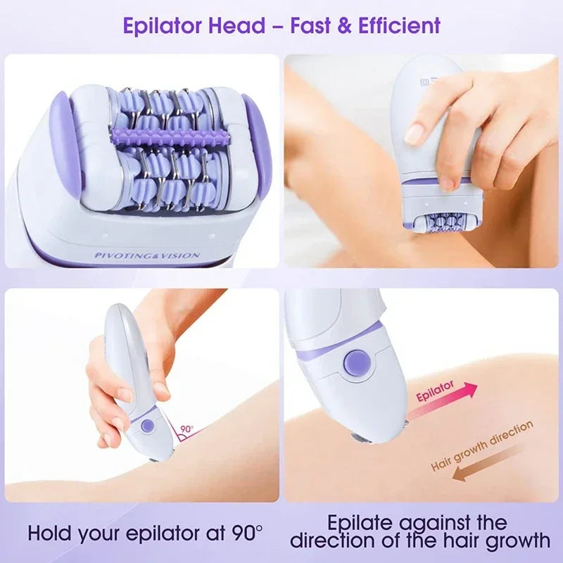 3in1 Electric Women Epilator Female Shaver Leg Body Hair Removal Lip Chin Depilatory Lady Bikini Trimmer Facial Hair Remover