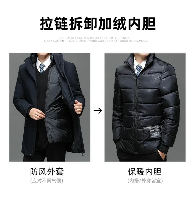 Mens Hooded Jackets Casual Outwear Long Parkas Men New Autumn Winter Warm Waterproof Parkas Jacket Coat 2 PIECES Winter Parkas