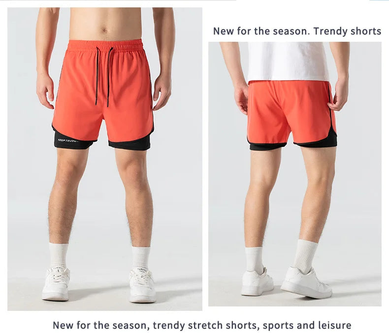 Unisex 2-in-1 Running Shorts Men's Summer New Quick Drying Breathable Active Training Exercise Jogging Cycling Loose-Fit Shorts