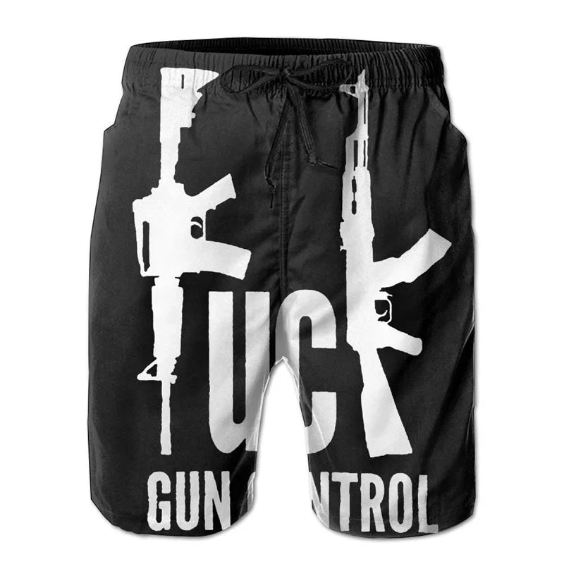 American Flag Gun Weapons Hawaii 3D Printing Hip Hop Board Shorts Summer Swimsuit Surf Swim Trunks Big Size Swimwear Men Beach