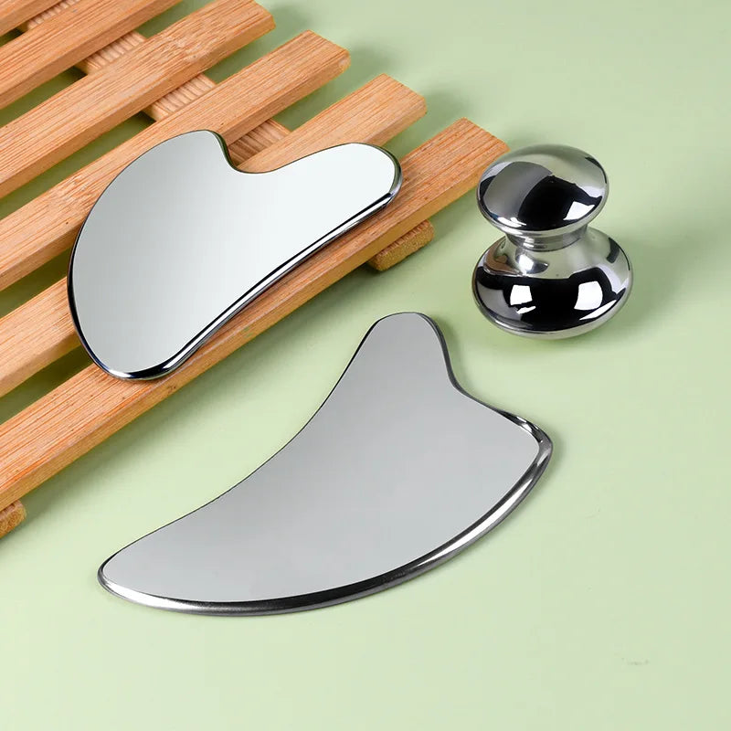 Facial Stainless Steel Scraper Massage Mushroom Gua Sha Tool Face Lift Anti-Aging Skin Tightening Cooling Metal Reduce Puffiness