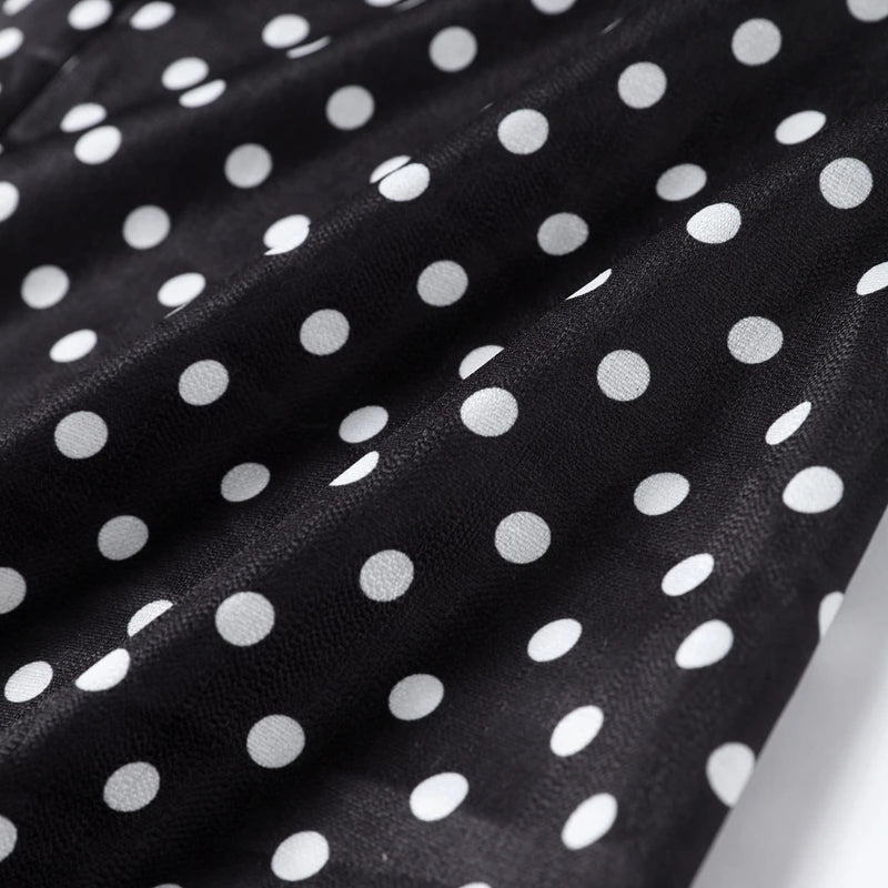 Dot Print Strapless Long Dress Women Retro V-neck Sleeveless Backless High Waist Dresses Female 2025 Spring New Lady Party Robes