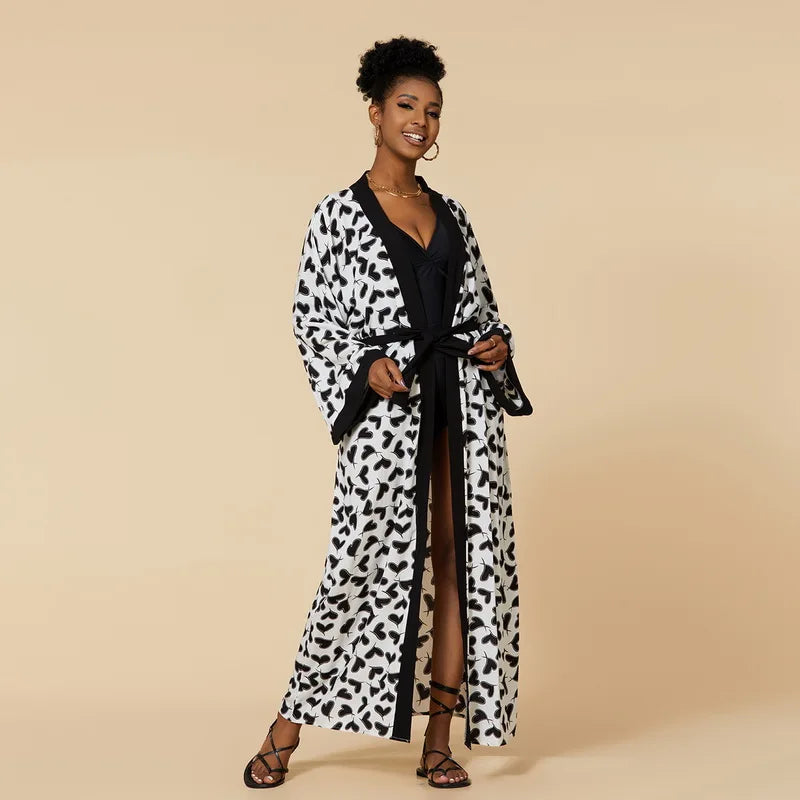 Para Praia Kimono Beach Robe Swimsuit Cover Ups Beachwear Long Flared Sleeve Dress Sarong Women Loose Cardigan Bikini Covers