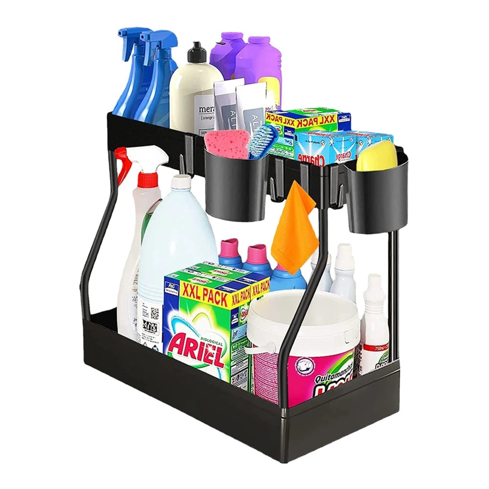 Under Sink Organizer 2 Tier Slide Out Sink Rack Multi-purpose Storage Shelves Cabinet Under Sink Storage Kitchen Organizer