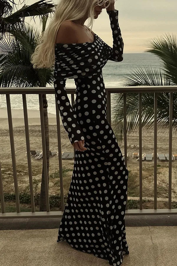 2024 Summer Fashion Vacation Style Fashion Party Women's Long Elegant One Shoulder Wave Dot Slim Fit Sexy Long Dress