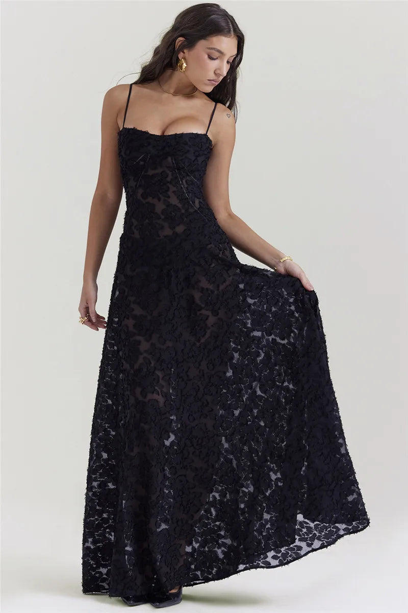 Mozision Elegant Print Backless Maxi Dress For Women Fashion New Spaghetti Strap Sleeveless Loose A-line Club Party Long Dress