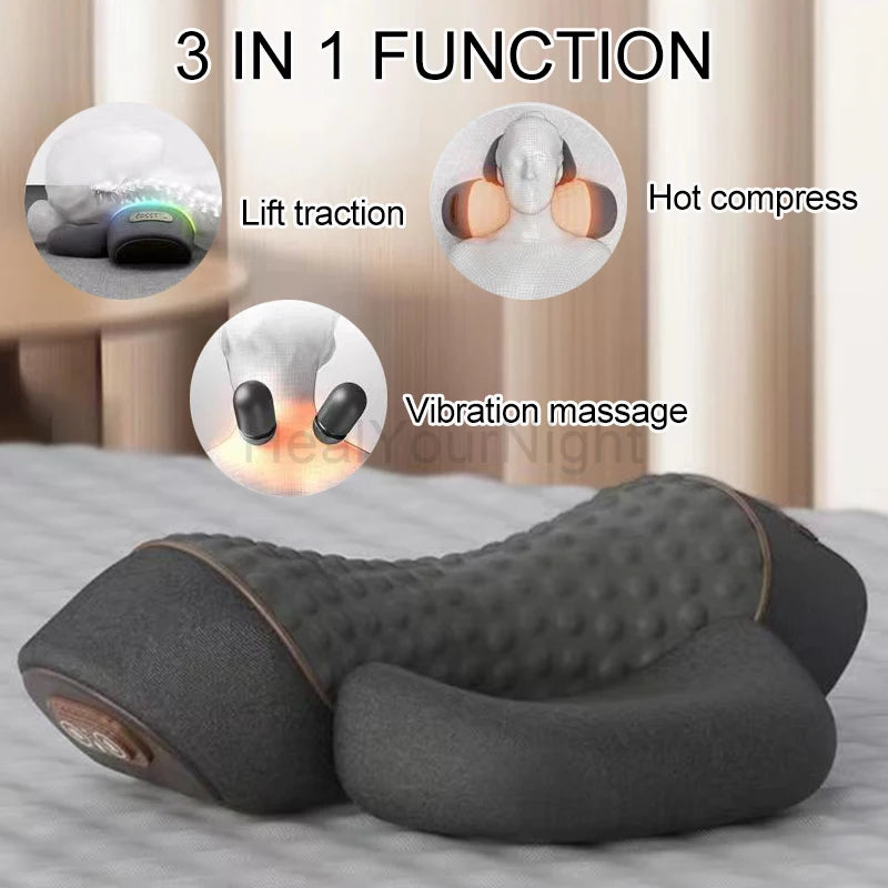 Electric Neck Massage Pillow Heating Vibration Neck Massager Back Cervical Traction Relax Sleeping Memory Foam Spine Support