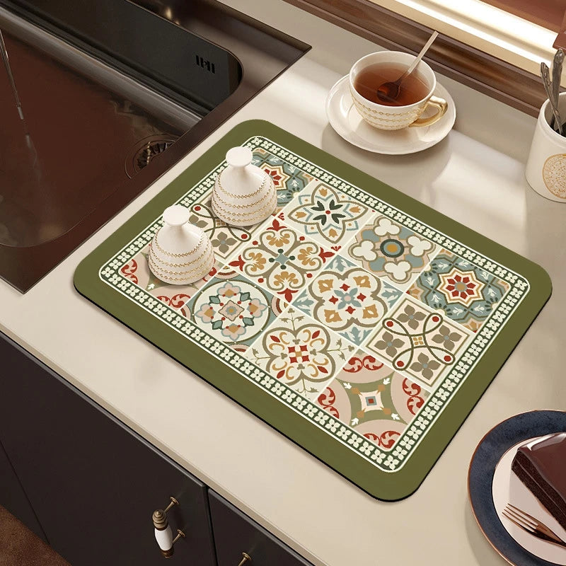 Kitchen Drying Mat Quick Dry Coffee Mat Absorbent Dish Placemat Anti Slip Table Cup Drying Mats Table Decoration Accessories