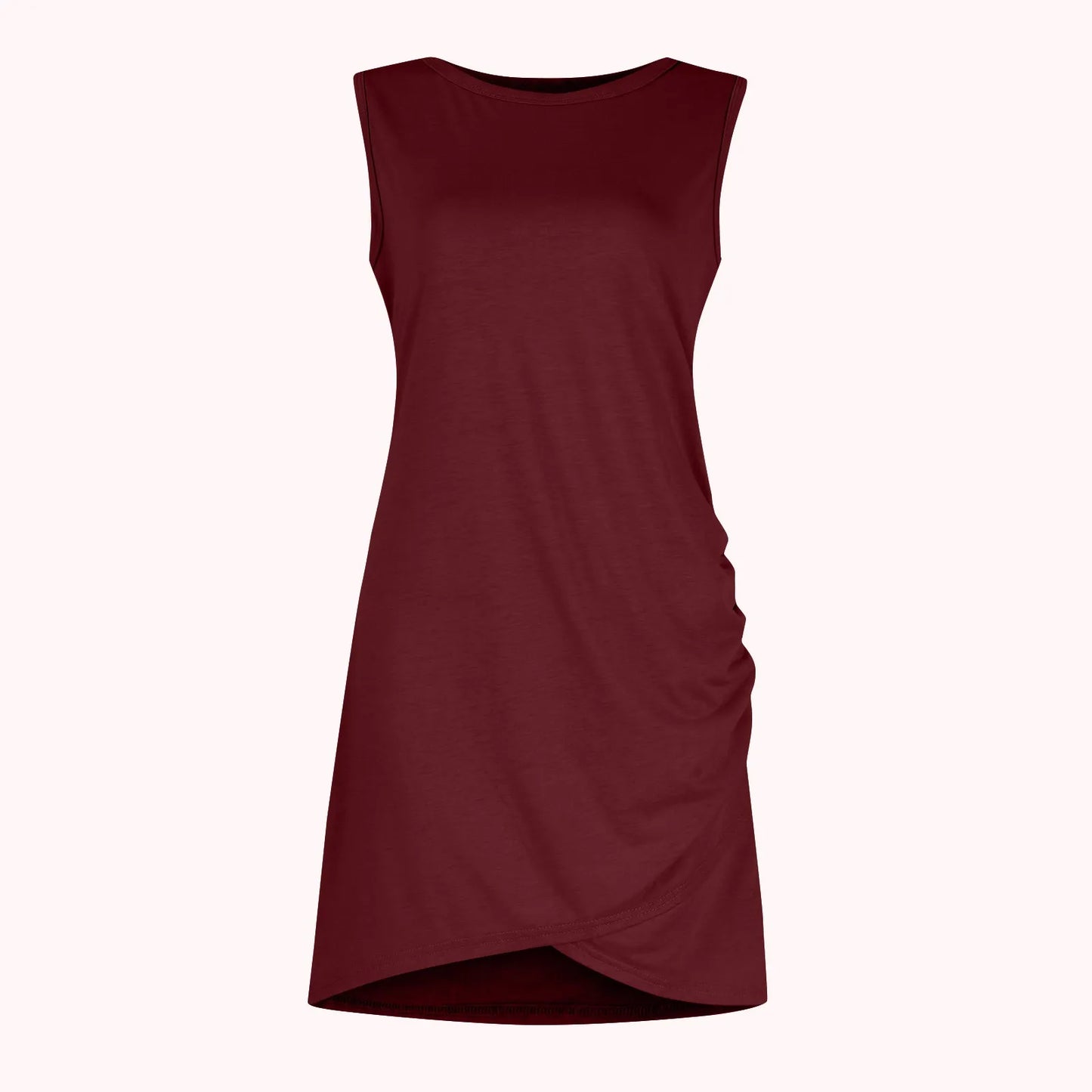 Women'S 2024 Summer Casual Beach Dress Round Neck Short Sleeveless Wrap Party Club Pleated Slim T Shirt Dresses