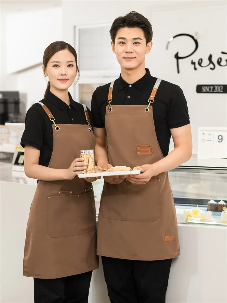 Men's Women's Kitchen Apron Custom Logo Catering Server Work Aprons Nails Hairdressing Mandil Restaurant Cafes Bar Waiter Bibs