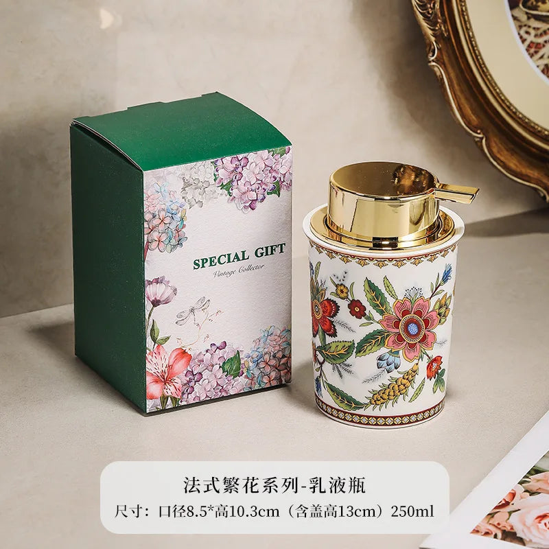 250ML Color Pattern Ceramic Lotion Bottle Facial Cleanser Foamer Home Makeup Remover Shampoo Storage Bottle Bathroom Accessories
