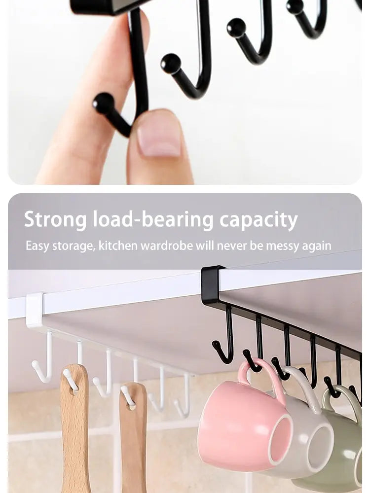 1pc 6 Hook Coffee Cup Mug Holder Black White Hooks Shelf Multifunction Kitchen Cabinet Sundries Organizer Storage Hanger