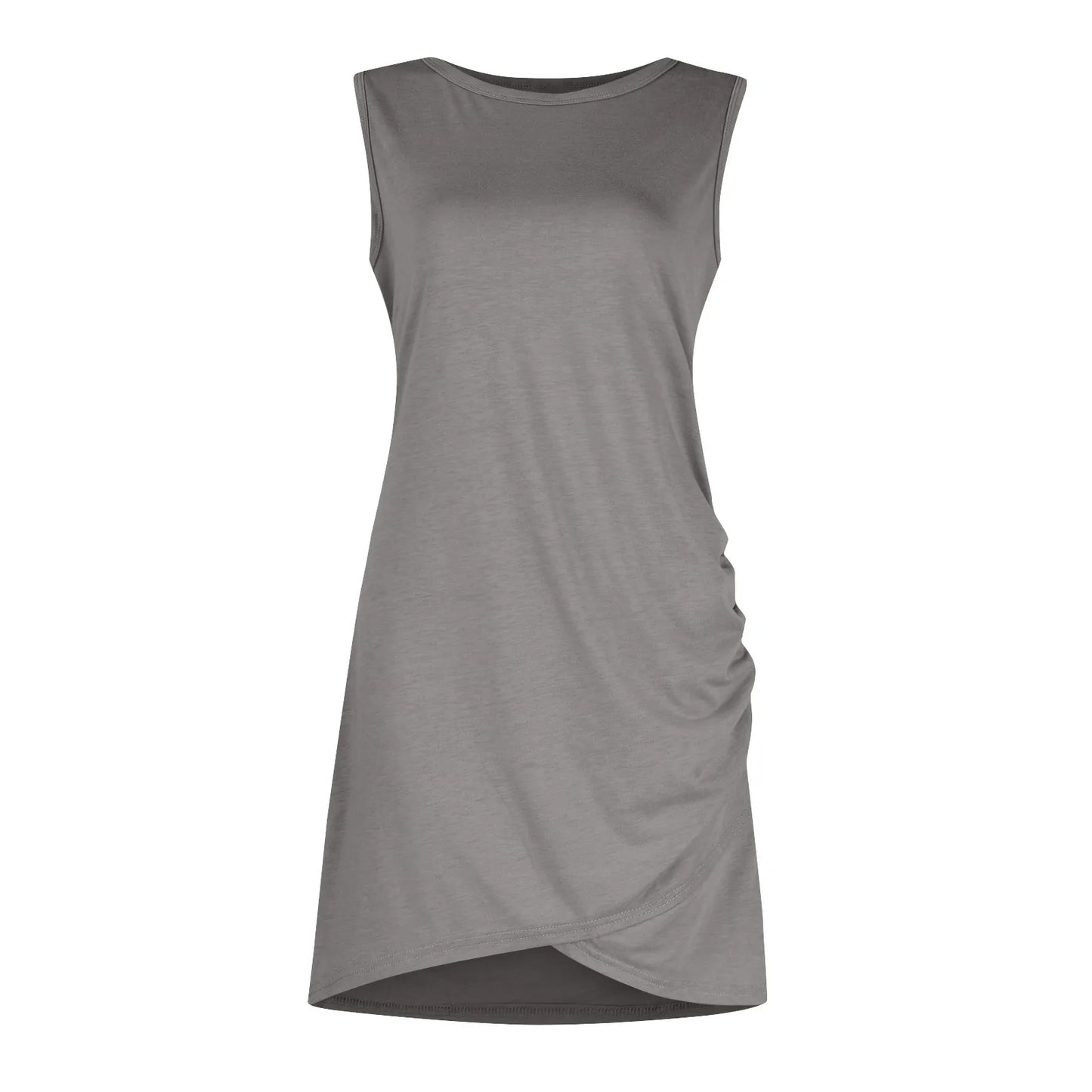 Women'S 2024 Summer Casual Beach Dress Round Neck Short Sleeveless Wrap Party Club Pleated Slim T Shirt Dresses