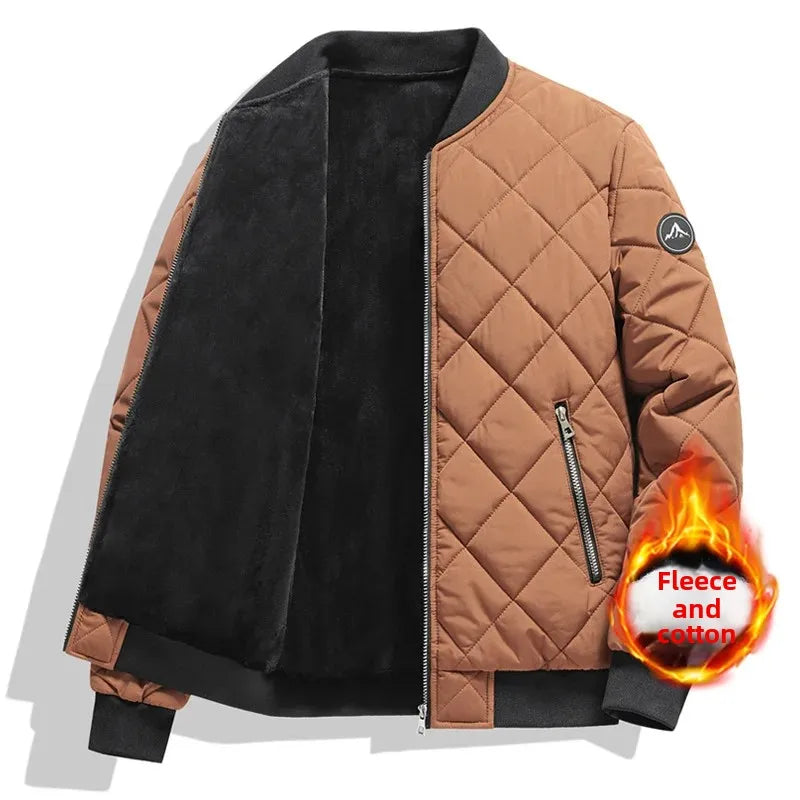 Men's Casual Cotton Coat Fleece-lined Warm Padded Jacket Nylon Material Loose Fit For Middle-aged Elderly