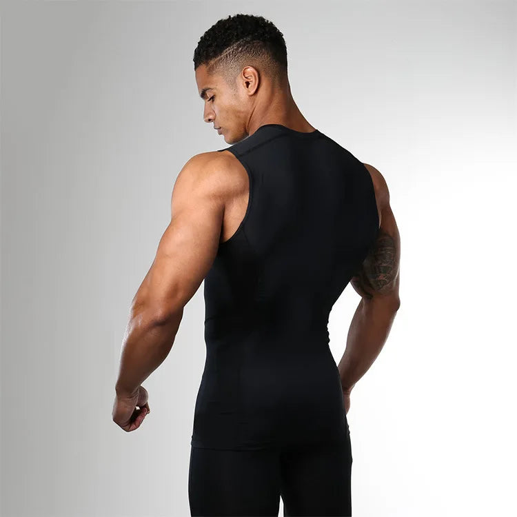 Men's Summer Tank Top Compression Sleeveless Shirt Gym Fitness Running Vest Quick Dry Workout Bodybuilding Sports Tight Clothing