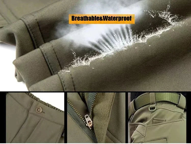 5XL 6XL Low Price Sale of Men's Outdoor New Soft Shell Waterproof and Cut Resistant Thick Wool Fleece Multi Pocket Tactical Set
