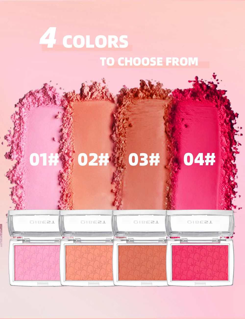 QIBEST Natural Cream Blush Palette Makeup Long-Lasting High Pigment Face Blusher Powder Facial Cheek Tint Rouge Women Cosmetics