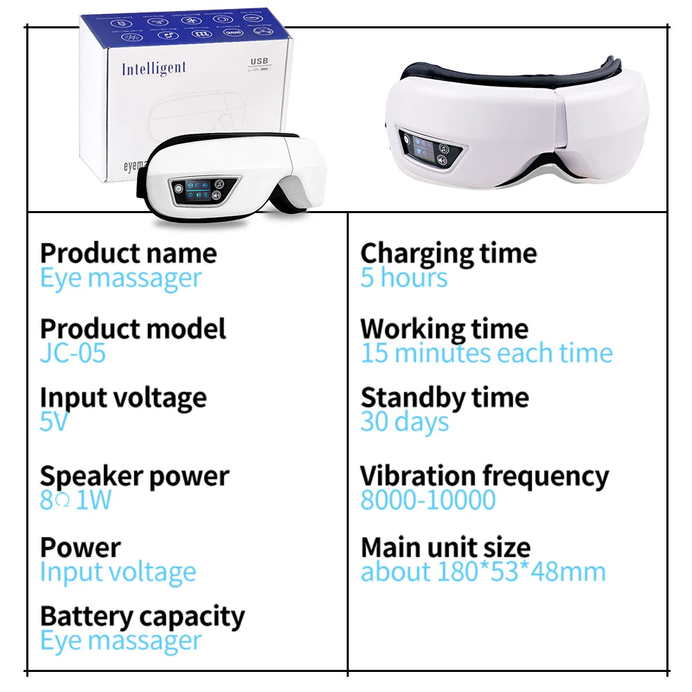 6D Smart Bluetooth Music Eye Massager Vibration Airbag Compress Eye Care Instrument Eye Massage Glasses Eye Relax Fatigue Pouch