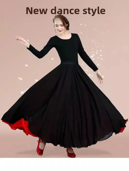 High-Waisted Chiffon Dance Skirt Two-Sided Double Layer Large Wide Skirt 540 Degrees Skirt 8 Meters Long Dress Xinjiang Dance