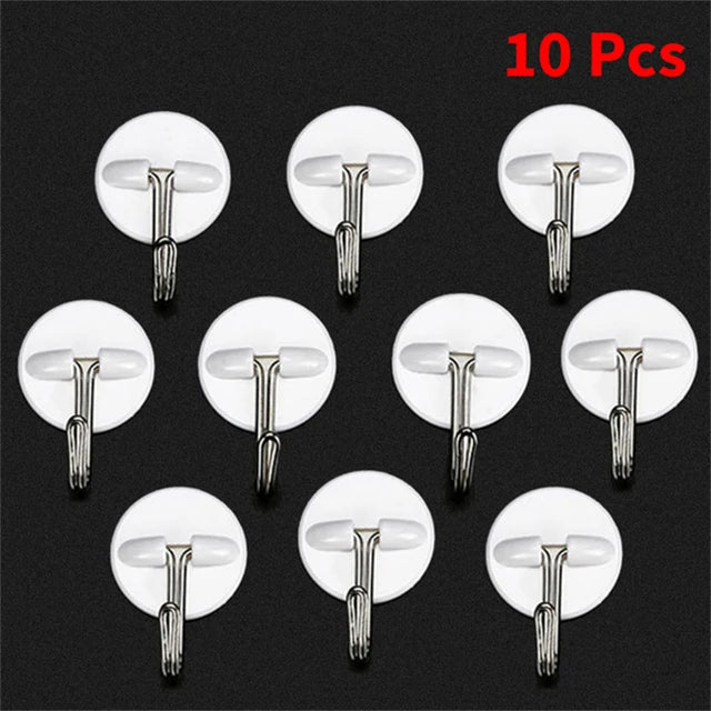 10Pcs/Set Wall Hook Key Holder Shelf White Small Plastic Hanging Strong Self-Adhesive 4-Shaped Home Bathroom Kitchen Accessories